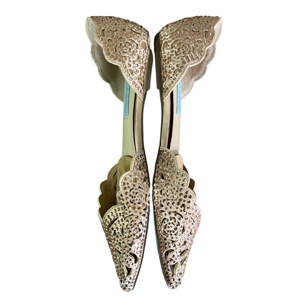 BETSEY JOHNSON Lucy Pink Rhinestones Cutout Pointed Slip On Flats Shoes Size 5 - Picture 9 of 10